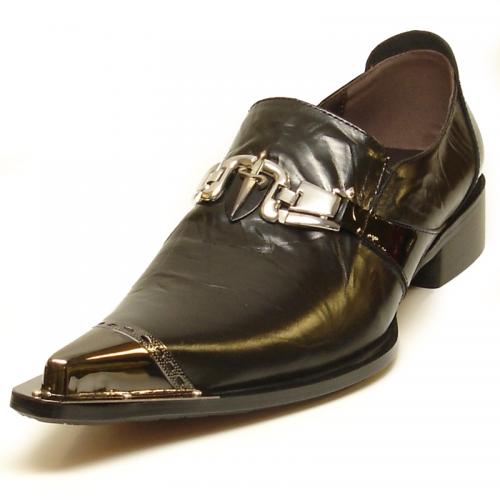 Fiesso Black Genuine Leather With Metal Tip Slip-On FI6989.